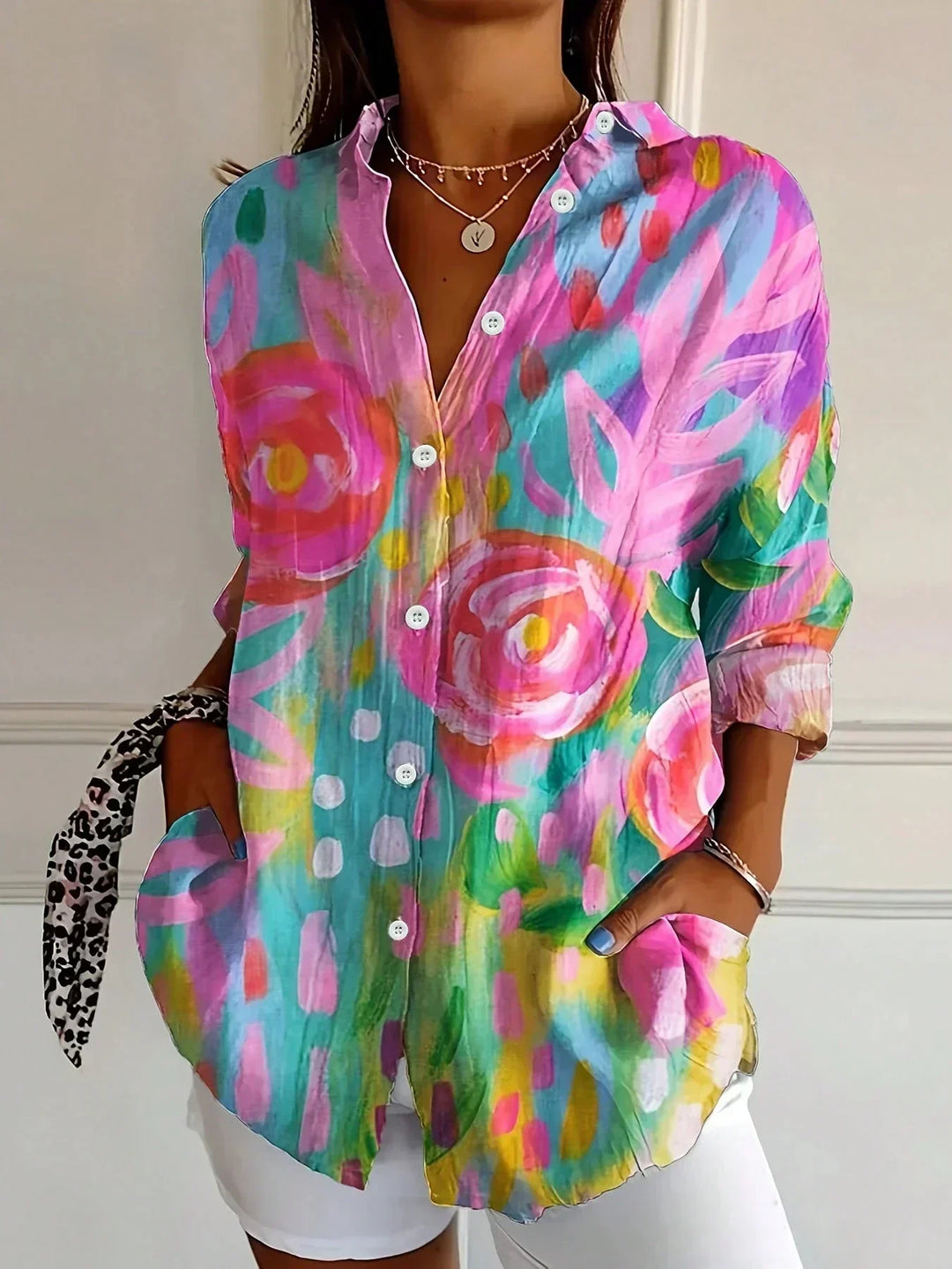Tzufit - Elegant Long Sleeve With Colorful Pattern Shirt