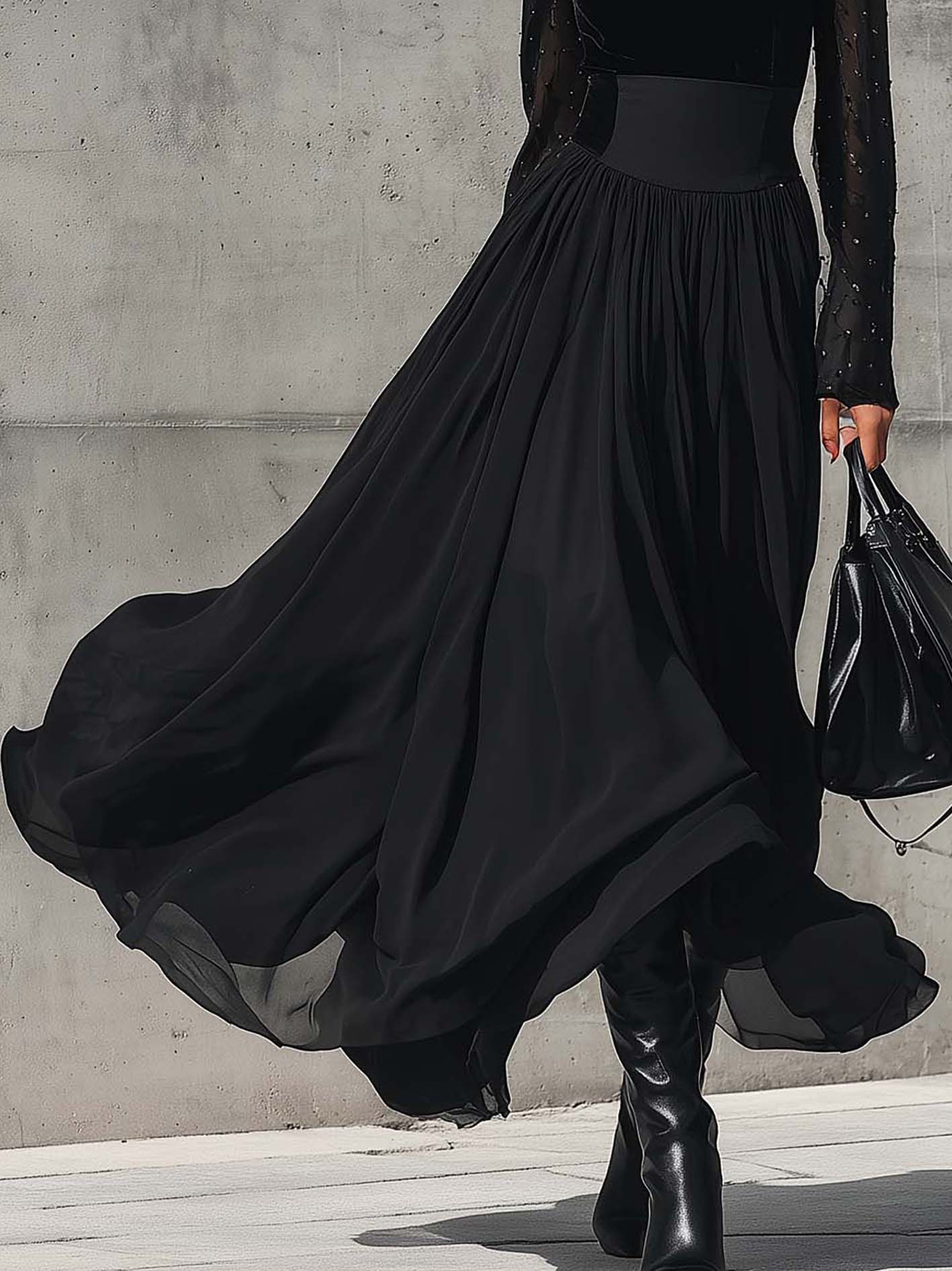 Black Velvet Panel Beaded Mesh Maxi Dress